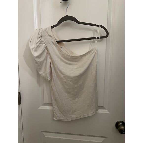 Nation LTD Raina One Shoulder Top Cream S Pima Cotton Puff Sleeve Luxury Preppy - Picture 2 of 8